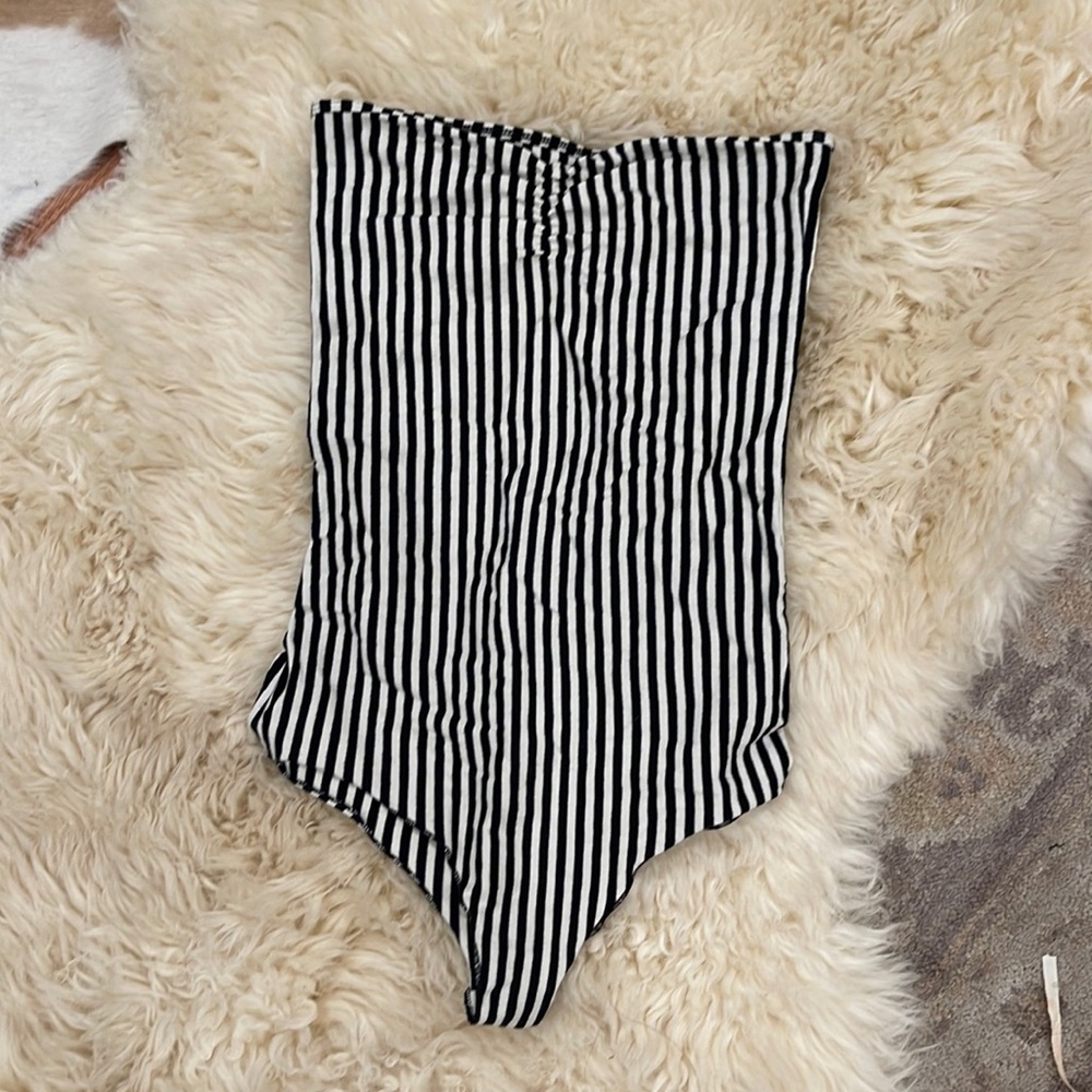American Apparel Striped Strapless Cheeky Bodysuit